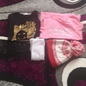 4 things: winter hat, 2 shirts, leggings